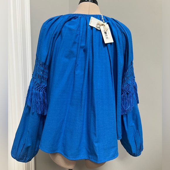 NWT Ulla Johnson Royal Blue Linen Top Blouse Tassels Stunning Long sleeve 10 - Picture 5 of 8